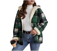 KODMNSW Fleecejacke Damen Winterjacke Teddyjacke Retro Fleecemantel Warm Kapuzenjacke Teddyfleece Jacke Wollmantel Dufflecoat Wintermantel Fleecepullover Wollmantel Karierte Jacke Armeegrün M