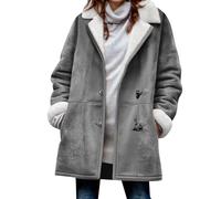 KODMNSW Fleecemantel Damen Teddyjacke Warme Wintermantel V-Ausschnitt Fleece Parka Wildlederjacke Fleecejacke Lang Wildleder Mantel Teddyfleece Jacke Outdoorjacke Große Größen Dufflecoat Grau S