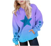KODMNSW Hoodie Mädchen Sweatshirt Farbverlauf Sternenmuster Kapuzenpullover Pullover mit Kapuze Tasche Locker Casual Langarmshirt Oversized Oberteil Y2K Top Kinder Kleidung Hellblau 160