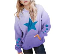 KODMNSW Hoodie Mädchen Sweatshirt Farbverlauf Sternenmuster Kapuzenpullover Pullover mit Kapuze Tasche Locker Casual Langarmshirt Oversized Oberteil Y2K Top Kinder Kleidung Lila 140