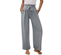 KODMNSW Hosen Mädchen Baumwolle Leinen Hose mit Tasche Fliege Leinenhose Jogginghose Tanzhose Laufhose Weitem Bein High Waist Straight Leg Freizeithose Schlupfhose Grau 160