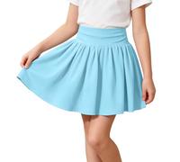 KODMNSW Hosenrock Mädchen Tennisrock Minirock Kurzer Rock mit Hose Drunter Sommerrock Casual Sportrock Elastischer Bund Plisseerock Einfarbiges Freizeitrock Mädchenrock Hellblau 140