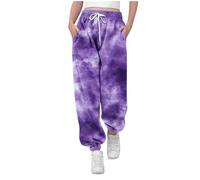 KODMNSW Jogginghose Mädchen Sporthose Sweatpants Batik Farbverlauf Hosen Trainingshose Freizeithose Fitness Laufhose Sommer Hose Teenager Mädchen 3-14 Jahre Lila 8 Jahre