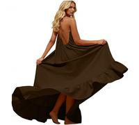 KODMNSW Kleid Damen Sommerkleid Trägerkleid Elegante Freizeitkleid Leicht und Luftig Kleider Cocktailkleid Abendkleider Bohokleid Atmungsaktiv Sommerkleidung Damenkleid Nachthemd Braun M