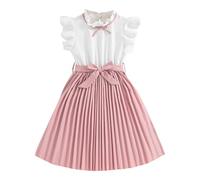 KODMNSW Kleid Mädchen mit Gürtel 2-TLG Sommerkleid Festliche Kleider Kinderkleider Rundhal Freizeitkleid Plisseekleid Sommerkleider Knielang für 8-12 Jahre Rosa 9 Jahre