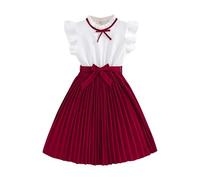 KODMNSW Kleid Mädchen mit Gürtel 2-TLG Sommerkleid Festliche Kleider Kinderkleider Rundhal Freizeitkleid Plisseekleid Sommerkleider Knielang für 8-12 Jahre Rot 12 Jahre