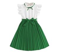 KODMNSW Kleid Mädchen mit Gürtel 2-TLG Sommerkleid Festliche Kleider Kinderkleider Rundhal Freizeitkleid Plisseekleid Sommerkleider Knielang für 8-12 Jahre Grün 9 Jahre