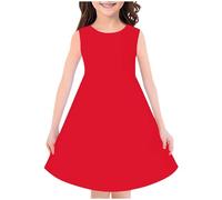 KODMNSW Kleid Mädchen Sommerkleid Festliche Kleider Mode Drucke Strandkleid Partykleid A Linie Kinderkleider Freizeitkleid Kleidung für Kinder Teenager 4-14 Jahre Rot 13-14 Jahre