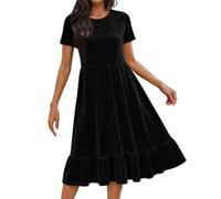 KODMNSW Kleider für Damen Sommerkleid Kurzarm Samtkleid A Linie Elegante Partykleid Freizeitkleid Abendkleider Sommer Kleid Passform Festkleider Bequem Tshirtkleid Midikleid Schwarz XXL