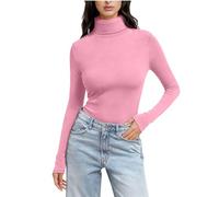 KODMNSW Langarmshirt Damen Rollkragen Slim Fit Thermounterwäsche Warm Rollkragenshirt Elegante Stehkragen Unterziehrolli Frauen Thermooberteile Thermo Longsleeve Tshirt Rosa XL