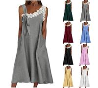 KODMNSW Leinenkleider Damen Freizeitkleid Strandkleid Elegante Sommerkleid Leicht und Luftig Sommer Kleid Trägerkleid Bohokleid Festkleider Cocktailkleid Abendkleider Partykleid Sommerkleidung