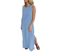 KODMNSW Leinenkleider Damen Strandkleid Lange Sommerkleid Ärmellos Sommer Kleider Elegante Festkleider Cocktailkleid Abendkleider Partykleid Leicht Luftig Damenkleider Sommerkleidung Himmelblau M