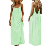 KODMNSW Leinenkleider für Damen Strandkleid Sommerkleid Trägerkleid Sommerkleider Elegante Kleider Ärmellos Festkleider Cocktailkleid Abendkleider Partykleid Damenkleider Boho Kleidung Mintgrün XXL