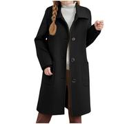 KODMNSW Mädchen Mäntel Wintermantel Wollmantel Trenchcoat Herbst Winter Tweedmantel Fleecemantel Einfarbig Langer Windjacke Warme Winter Jacke Outdoormantel Peacoat Übergangsmantel Schwarz 150