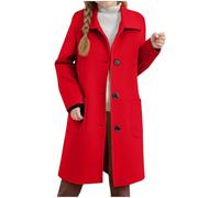 KODMNSW Mädchen Mäntel Wintermantel Wollmantel Trenchcoat Herbst Winter Tweedmantel Fleecemantel Einfarbig Langer Windjacke Warme Winter Jacke Outdoormantel Peacoat Übergangsmantel Rot 160