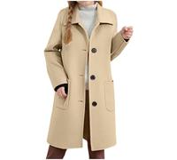 KODMNSW Mädchen Mäntel Wintermantel Wollmantel Trenchcoat Herbst Winter Tweedmantel Fleecemantel Einfarbig Langer Windjacke Warme Winter Jacke Outdoormantel Peacoat Übergangsmantel Khaki 140