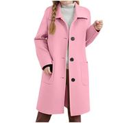 KODMNSW Mädchen Mäntel Wintermantel Wollmantel Trenchcoat Herbst Winter Tweedmantel Fleecemantel Einfarbig Langer Windjacke Warme Winter Jacke Outdoormantel Peacoat Übergangsmantel Rosa 160
