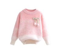 KODMNSW Mädchen Pullover Rundhals Freizeit Strickpullover Süß Pulli Kuschelpulli Herbst Winter Langarm Oberteile Thermoshirt Kinder Kleidung Gestrickt Top Kuschelpullover Rosa 12 Jahre