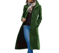 KODMNSW Mantel Damen Lang Wintermantel Vintage Wollmantel Reverskragen Elegant Trenchcoat Warm Wolle Mäntel Einfarbig Dufflecoat mit Tasche Fleecemantel Tweedmantel Frau Winter Mantel Armeegrün XL