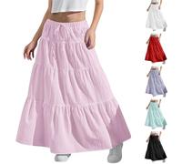 KODMNSW Maxirock Damen Mädchen Langer Rock Faltenrock mit Fliege Maxi Skirt Elastischer Bund Breitersaum Röcke Lang Sommer Leichte Kinder Tellerrock Einfach Schick Strandrock Freizeitrock Rosa 150
