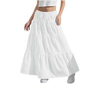 KODMNSW Maxirock Damen Mädchen Langer Rock Faltenrock mit Fliege Maxi Skirt Elastischer Bund Breitersaum Röcke Lang Sommer Leichte Kinder Tellerrock Einfach Schick Strandrock Freizeitrock Beige 150