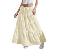 KODMNSW Maxirock Teenager Mädchen Langer Rock Faltenrock mit Fliege Maxi Skirt Röcke Lang Sommer Leichte Kinder Tellerrock Einfach Schick Strandrock Sommerrock Beige 150