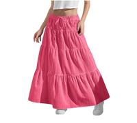 KODMNSW Maxirock Teenager Mädchen Langer Rock Faltenrock mit Fliege Maxi Skirt Röcke Lang Sommer Leichte Kinder Tellerrock Einfach Schick Strandrock Sommerrock Knalliges Rosa 170