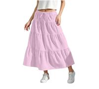 KODMNSW Maxirock Teenager Mädchen Langer Rock Midirock Faltenrock mit Fliege Maxi Skirt Röcke Lang Sommer Leichte Kinder Tellerrock Einfach Schick Strandrock Sommerrock Rosa 160