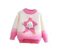 KODMNSW Pullover Mädchen Rundhals Freizeit Strickpullover Süß Pulli Herbst Winter Langarm Oberteile Kuschelpulli Kinder Kleidung Thermoshirt Kuschelpullover Gestrickt Top Knalliges Pink 6 Jahre