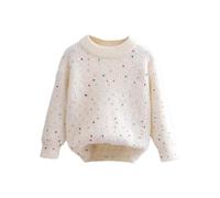 KODMNSW Pullover Mädchen Rundhals Freizeit Strickpullover Süß Pulli Herbst Winter Langarm Oberteile Kuschelpulli Kinder Kleidung Thermoshirt Kuschelpullover Gestrickt Top Weiß 8 Jahre
