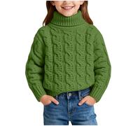 KODMNSW Pullover Mädchen Strickpullover Rollkragenpullover Langarm Oberteile Herbst Winter Pulli Einfarbig Stricke Oberteil Kuschelpulli Gestrickt Top Kuschelpullover Grün 9 Jahre