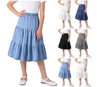 KODMNSW Rock Mädchen Sommerrock A Linien Midirock High Waist Röcke im Jeans-Look Leichte Faltenrock Stufenrock Leicht und Luftig Modische Mädchenrock Kinder Plisseerock Gr.120-170 Blau 150