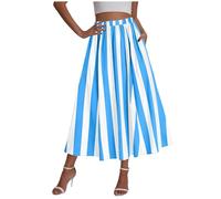 KODMNSW Röcke für Damen Elegant Maxirock A Linien Elegant Sommerrock Boho Rock Lang Fließender Strandrock Partyrock Gestreifter Freizeitrock Damenrock für Frühling, Sommer und Herbst Hellblau L