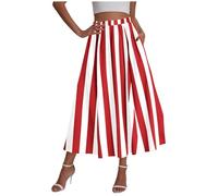 KODMNSW Röcke für Damen Elegant Maxirock A Linien Elegant Sommerrock Boho Rock Lang Fließender Strandrock Partyrock Gestreifter Freizeitrock Damenrock für Frühling, Sommer und Herbst Rot S