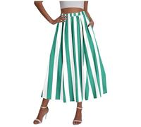 KODMNSW Röcke für Damen Elegant Maxirock A Linien Elegant Sommerrock Boho Rock Lang Fließender Strandrock Partyrock Gestreifter Freizeitrock Damenrock für Frühling, Sommer und Herbst Mintgrün S