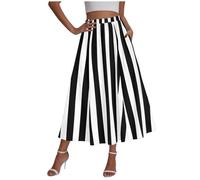 KODMNSW Röcke für Damen Elegant Maxirock A Linien Elegant Sommerrock Boho Rock Lang Fließender Strandrock Partyrock Gestreifter Freizeitrock Damenrock für Frühling, Sommer und Herbst Schwarz L