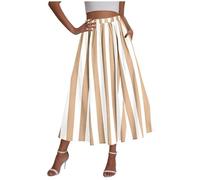 KODMNSW Röcke für Damen Elegant Maxirock A Linien Elegant Sommerrock Boho Rock Lang Fließender Strandrock Partyrock Gestreifter Freizeitrock Damenrock für Frühling, Sommer und Herbst Khaki L