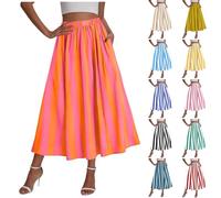 KODMNSW Röcke für Damen Elegant Maxirock A Linien Elegant Sommerrock Boho Rock Lang Fließender Strandrock Partyrock Gestreifter Freizeitrock Damenrock für Frühling, Sommer und Herbst Knallpink M