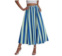KODMNSW Röcke für Damen Elegant Maxirock A Linien Elegant Sommerrock Boho Rock Lang Fließender Strandrock Partyrock Gestreifter Freizeitrock Damenrock für Frühling, Sommer und Herbst Marine L