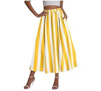 KODMNSW Röcke für Damen Elegant Maxirock A Linien Elegant Sommerrock Boho Rock Lang Fließender Strandrock Partyrock Gestreifter Freizeitrock Damenrock für Frühling, Sommer und Herbst Gelb S