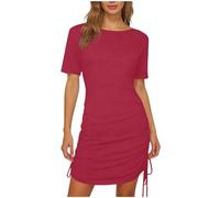 KODMNSW Sommerkleid Damen Elegante Partykleid Kurz A Linien Tailliertes Kleid Sommerkleider Leicht und Luftig Cocktailkleid Tshirt Kleid Freizeitkleid Minikleid Abendkleider Damenkleider Rot L