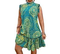 KODMNSW Sommerkleid Damen Oversize Kurzarm Freizeitkleid Elegante Blumenkleid Große Größen Partykleid Strandkleid Kurz Kleider Festkleider Minikleid Abendkleider Tunikakleid Blau 3XL