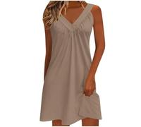 KODMNSW Sommerkleider Damen Strandkleid Freizeitkleid Einfarbig Sommer Kleid Elegante Kleider Leicht und Luftig Damenkleid Abendkleider Loose Fit Cocktailkleid Tshirtkleid Tunikakleid Kaffee XL