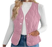 KODMNSW Steppweste Damen Leichte Fleece Weste Ärmellose Steppjacke Wärmer Teddyweste V-Ausschnitt Elegant Damenweste Einfarbiges Thermoweste Outdoor Westen Kurze Winterweste Rosa XL