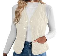 KODMNSW Steppweste Damen Leichte Fleece Weste Ärmellose Steppjacke Wärmer Teddyweste V-Ausschnitt Elegant Damenweste Einfarbiges Thermoweste Outdoor Westen Kurze Winterweste Beige M