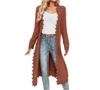 KODMNSW Strickjacke Damen Lang Cardigan Strickjacken mit Spitze übergangsjacke Locker Casual Feinstrickjacke Leichte Strickmantel Damenstrickjacke Dünnejacke Weich Strickcardigan S-XXL