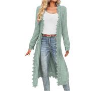 KODMNSW Strickjacke Damen Lang Cardigan Strickjacken mit Spitze übergangsjacke Locker Casual Feinstrickjacke Leichte Strickmantel Damenstrickjacke Dünnejacke Weich Strickcardigan Mintgrün XXL