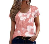 KODMNSW T-Shirt für Damen Kurzarm Tshirt Modische Drucke Sommer Tops Basic Bluse Elegant Sommershirt mit Knopf Rundhalsaus Casual Tee Top Frauen Lässig Kurzarmshirt Oberteil Rosa S