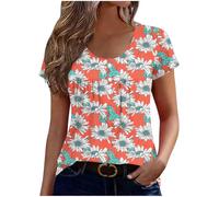 KODMNSW T-Shirt für Damen Kurzarm Tshirt Modische Drucke Sommer Tops Basic Bluse Elegant Sommershirt mit Knopf Rundhalsaus Casual Tee Top Frauen Lässig Kurzarmshirt Oberteil Orange XL