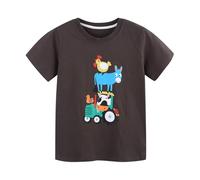 KODMNSW Tshirt Jungen Sommer Kurzarm T-Shirt Cartoon-Druck Tee Shirt 2-8 Jahre Baumwolle Oberteil Kinder Top Boys Atmungsaktive Sportshirt Kleidung für Jungs Braun 7 Jahre